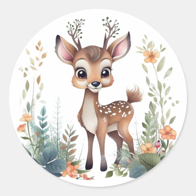 Woodland Nursery Fawn Classic Round Sticker (Front)
