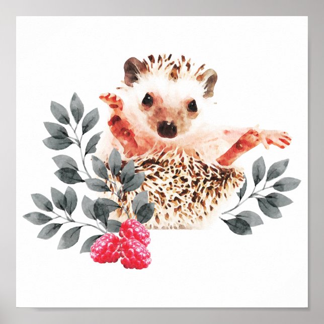 Woodland Nursery - Hedgehogs and wild berries Poster (Front)