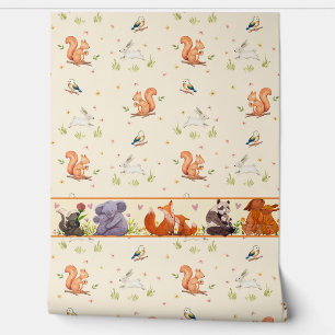 Woodland Nursery with Forest Animals Border Wallpaper