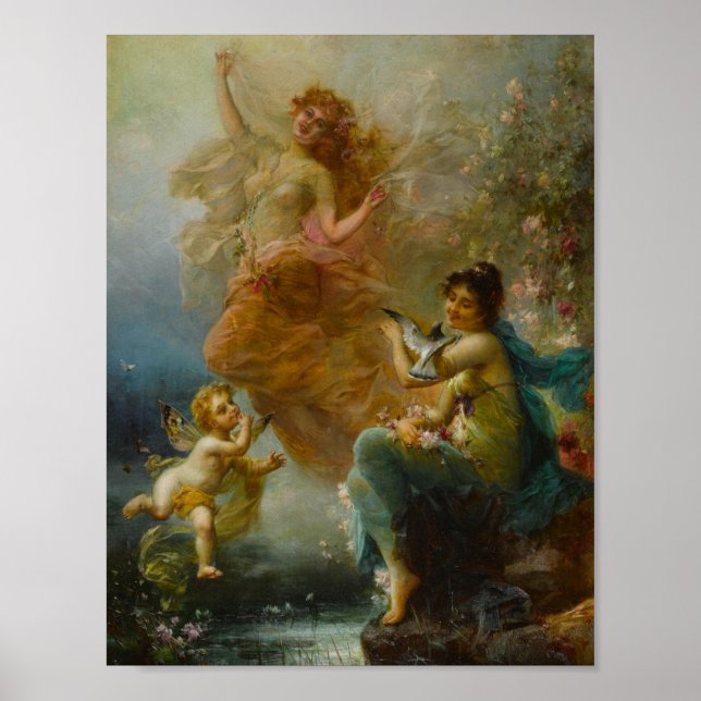 Woodland Nymphs by a Stream by Hans Zatzka Poster (Front)