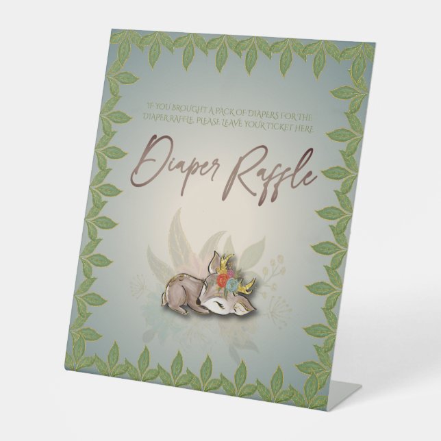  Woodland Oh Baby Deer Animals Diaper Raffle Game Pedestal Sign (Front)