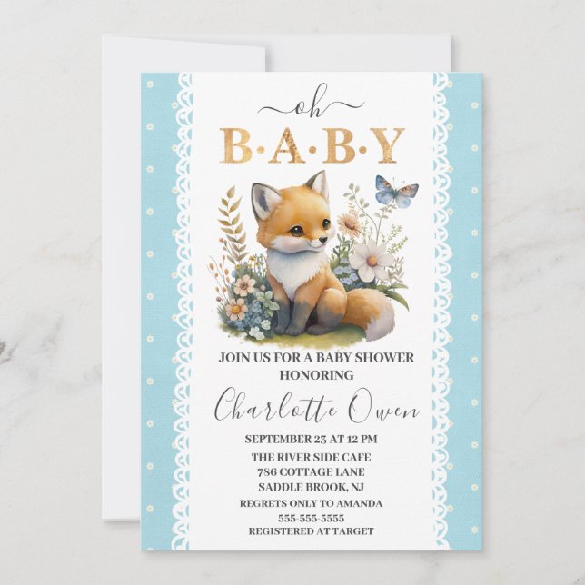 Woodland Oh Baby Fox Spring Boy Baby Shower Invitation (Front)