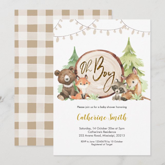 Woodland Oh Boy Baby Shower Invitation (Front/Back)