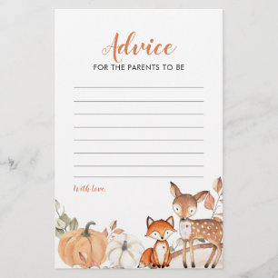 Woodland Oh Boy Pumpkin Baby Shower Advice Card