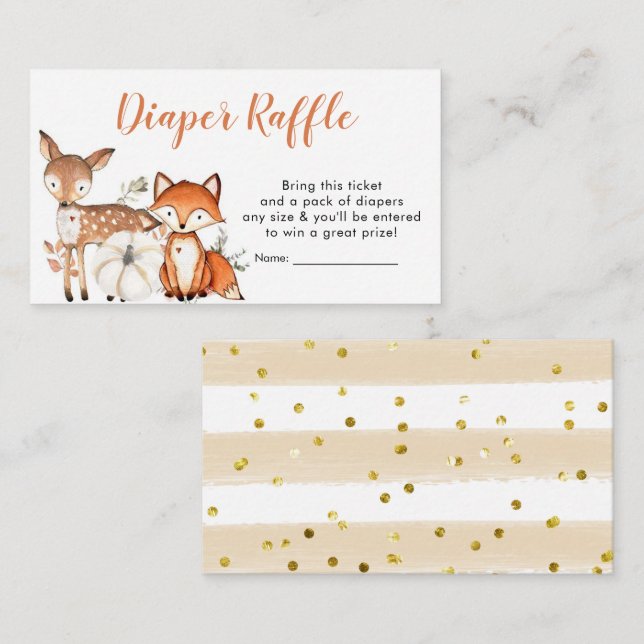 Woodland Oh Boy Pumpkin Baby Shower Diaper Raffle Enclosure Card (Front/Back)