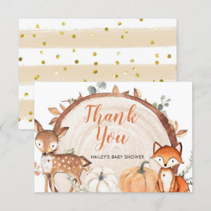 Woodland Oh Boy Pumpkin Baby Shower Thank You Card