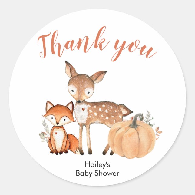 Woodland Oh Boy Pumpkin Baby Shower Thank You Classic Round Sticker (Front)