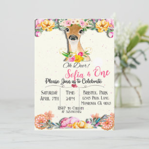 Woodland Oh Deer first Birthday invitation 