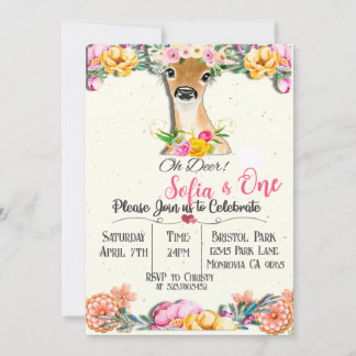 Woodland Oh Deer first Birthday invitation