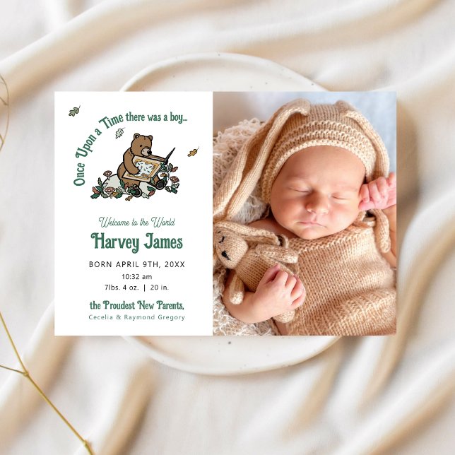 Woodland Once Upon a Time Birth Announcement (Woodland Storybook "Once Upon a Time" Birth Announcement)