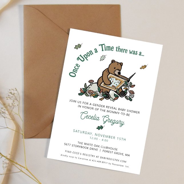 Woodland Once Upon a Time Gender Reveal Shower Invitation (Woodland "Once Upon a Time" Gender Reveal Baby Shower Invitation)