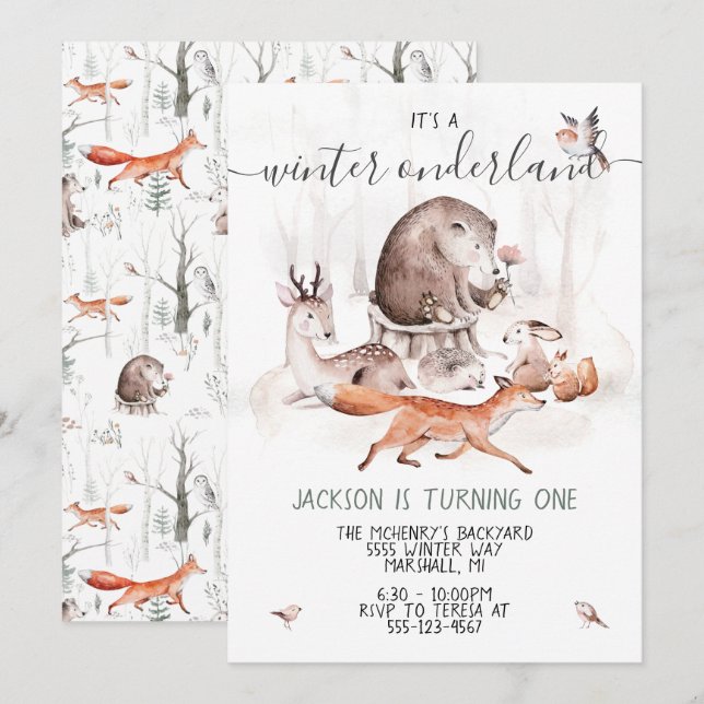 Woodland Onderland Scandinavian Birthday Party Invitation (Front/Back)