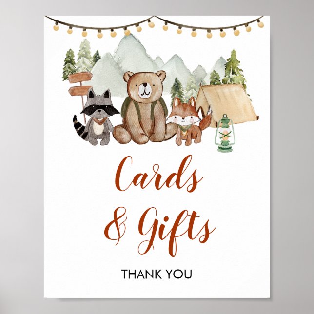 Woodland One Happy Camper 1st Birthday Cards Gifts Poster (Front)