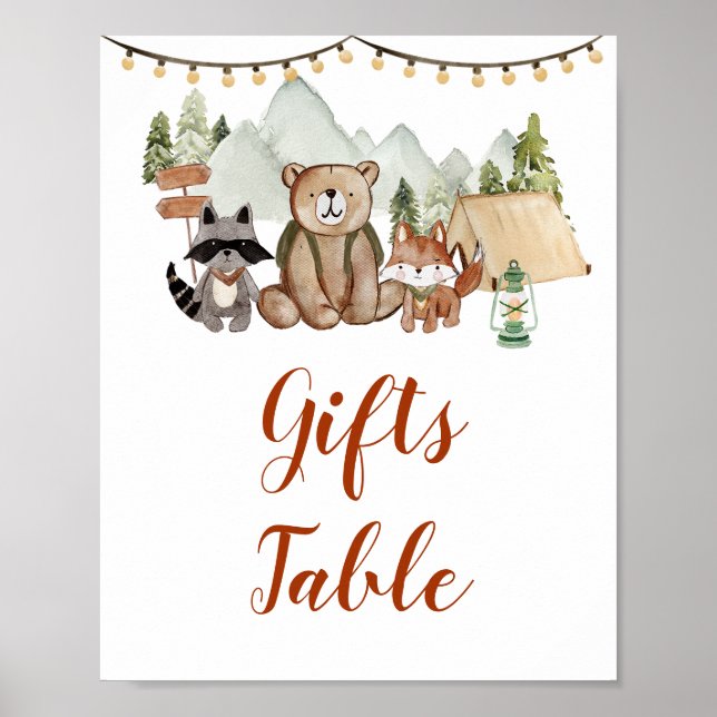 Woodland One Happy Camper 1st Birthday Gifts Table Poster (Front)