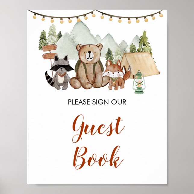 Woodland One Happy Camper 1st Birthday Guest Book (Front)