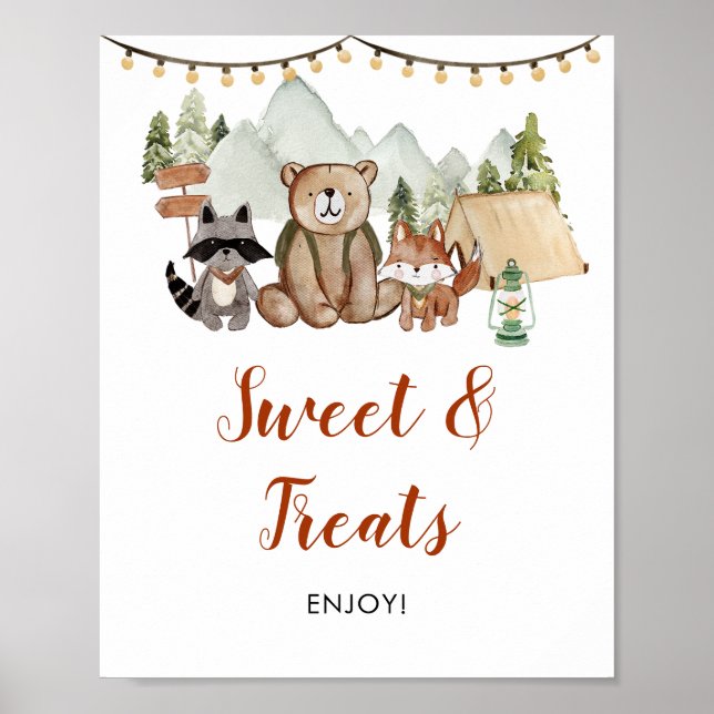 Woodland One Happy Camper 1st Birthday Sweet Treat Poster (Front)