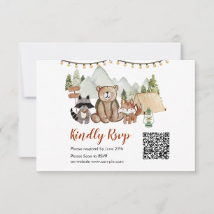 Woodland One Happy Camper Birthday Qr Rsvp Card
