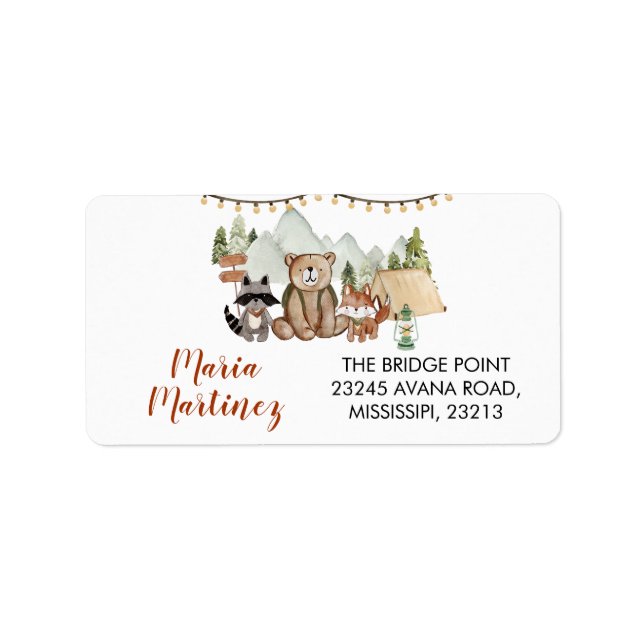 Woodland One Happy Camper First Birthday Address Label (Front)
