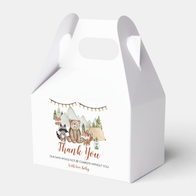 Woodland One Happy Camper First Birthday Favour Box (Front Side)