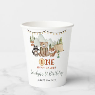 Woodland One Happy Camper First Birthday Paper Cups