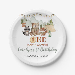 Woodland One Happy Camper First Birthday Paper Plate