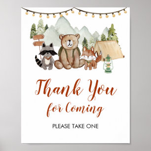Woodland One Happy Camper First Birthday Thank You Poster