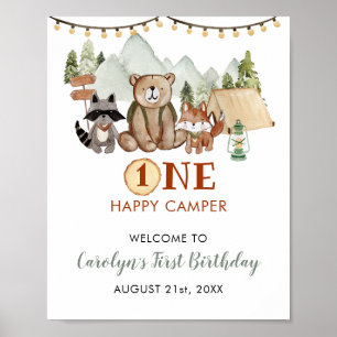 Woodland One Happy Camper First Birthday Welcome Poster