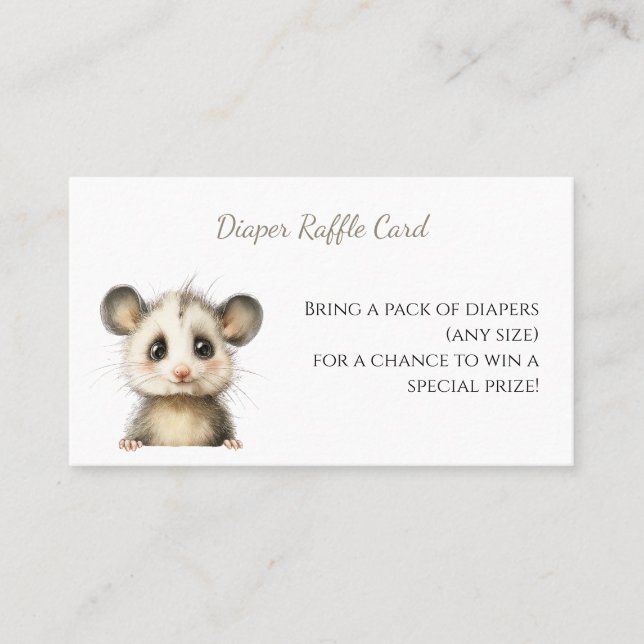 Woodland Opossum Baby Shower • Diaper Raffle Business Card (Front)