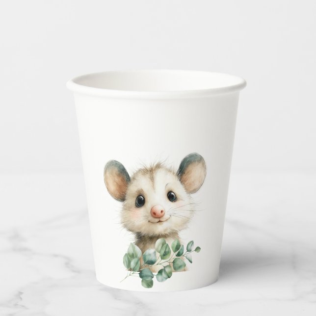 Woodland Opossum Baby Shower • Neutral Paper Cups (Front)