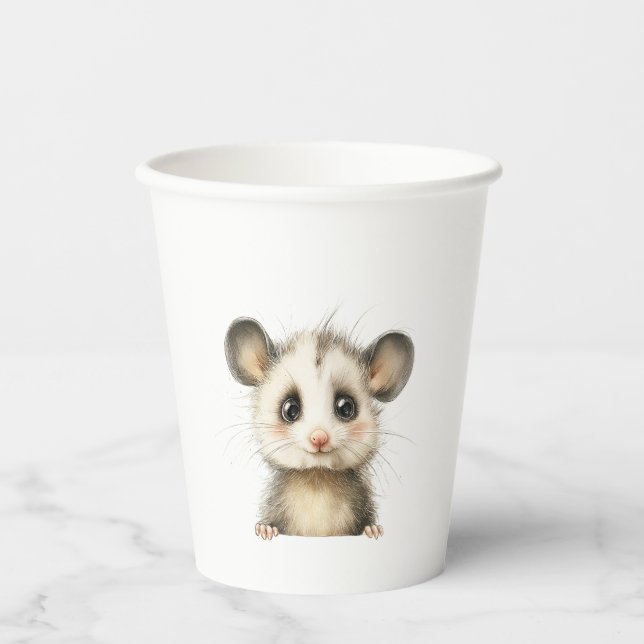 Woodland Opossum Baby Shower • Neutral Paper Cups (Front)