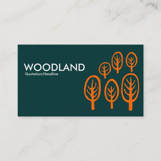 Woodland - Orange on Dark Teal Green Business Card (Front)