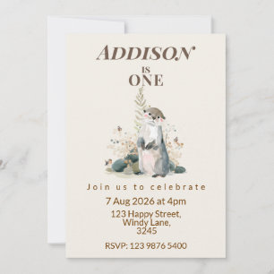 Woodland Otter First Birthday Invitation