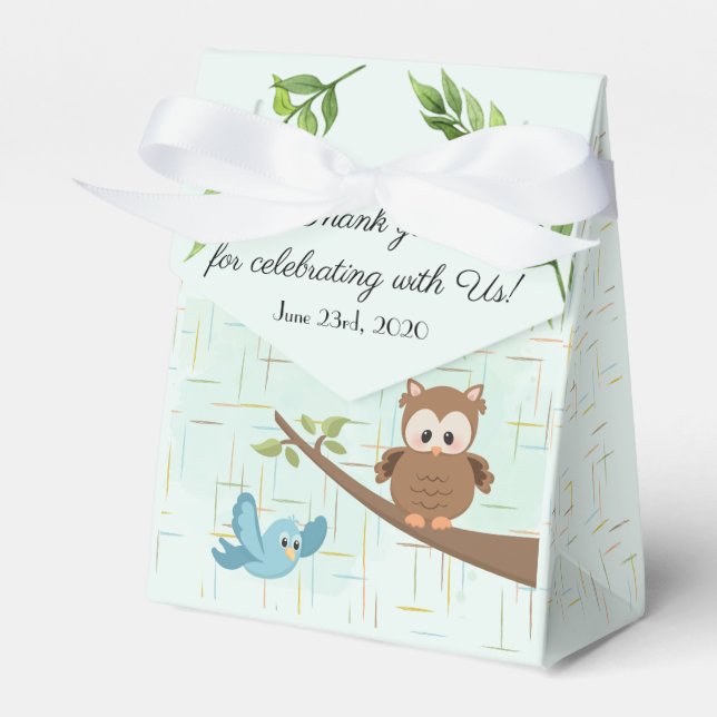 Woodland Owl and Bird Baby Shower Favor Box (Front Side)
