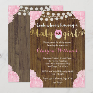 Woodland Owl Baby Girl Shower Invitation