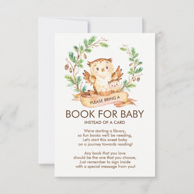 Woodland Owl Baby Shower Book for Baby Card (Front)