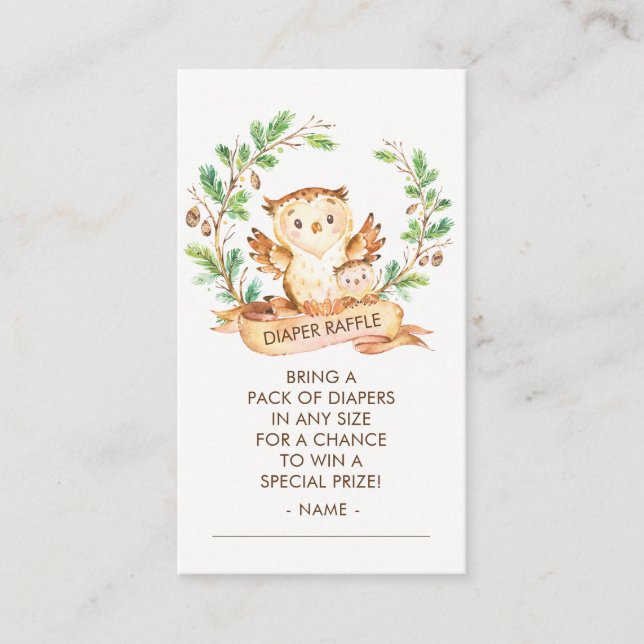 Woodland Owl Baby Shower Diaper Raffle Ticket Enclosure Card (Front)