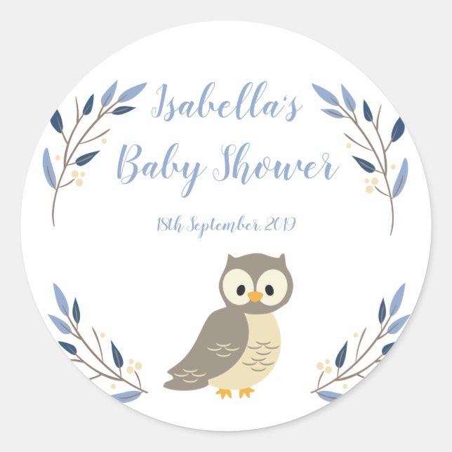 Woodland Owl Baby Shower Favour Sticker (Front)