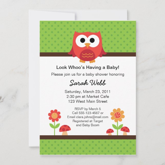 Woodland Owl Baby Shower Invitation (Front)