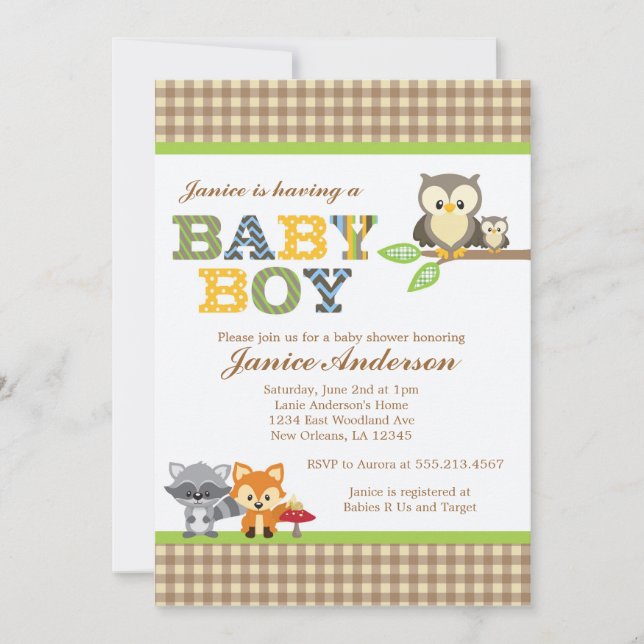 Woodland Owl Baby Shower invitation Boy (Front)