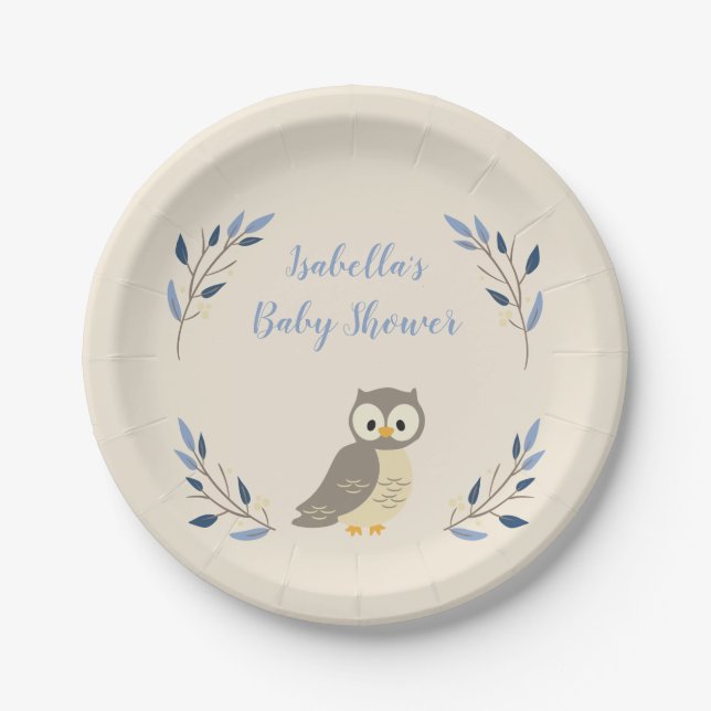 Woodland Owl Baby Shower Plates (Front)