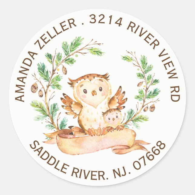 Woodland Owl Baby Shower Return Address Label (Front)