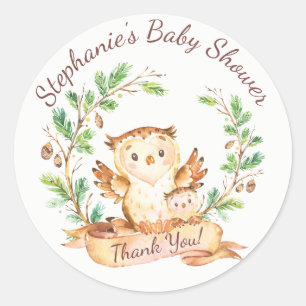 Woodland Owl Baby Shower Thank You Favour Sticker