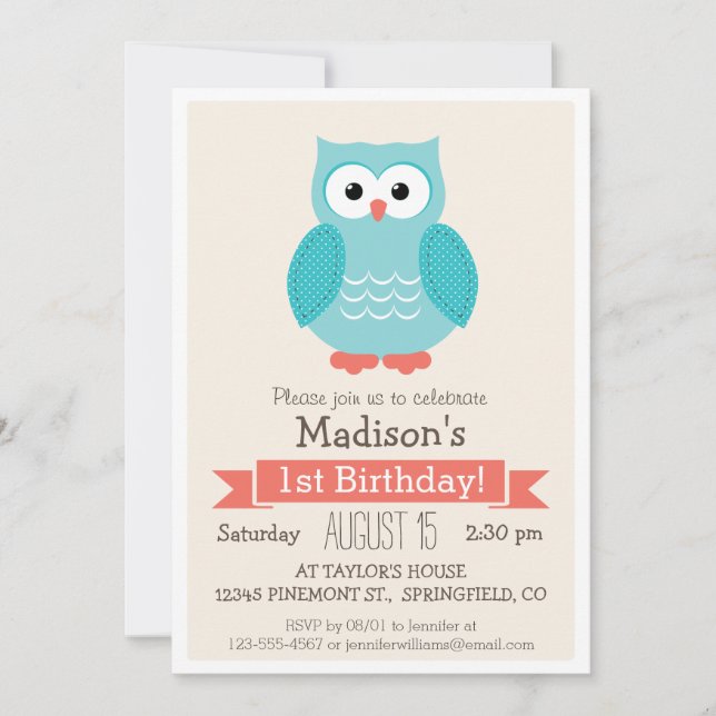 Woodland Owl Birthday Party Invitation (Front)