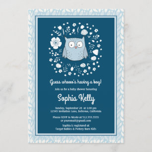 Woodland Owl Blue Boy Baby Shower Invitation