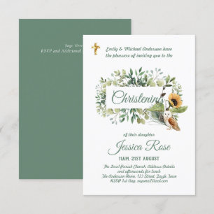 Woodland Owl Christening Invites Baptism