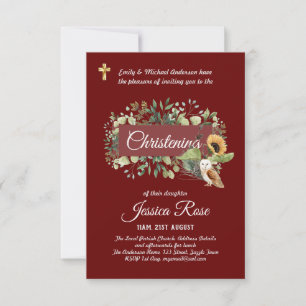 Woodland Owl Christening Invites Baptism 