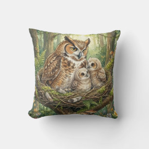 Woodland Owl Family Kids Cushion