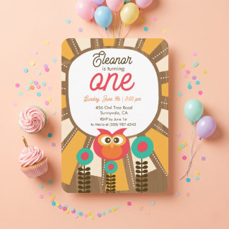 Woodland Owl First Birthday Invitation – One Year 