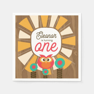 Woodland Owl First Birthday Invitation – One Year  Napkin