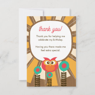 Woodland Owl First Birthday Thank you  – One Year  Card
